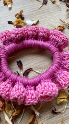 Chouchou Romantique à Bulles en Crochet – Rose Poudré